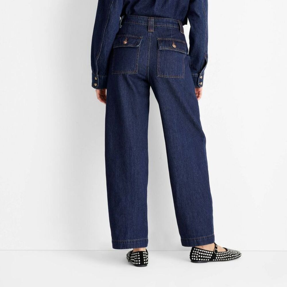 Women's High-Rise Straight Leg Jeans - Future Coll Dark Blue Denim - Picture 2 of 3